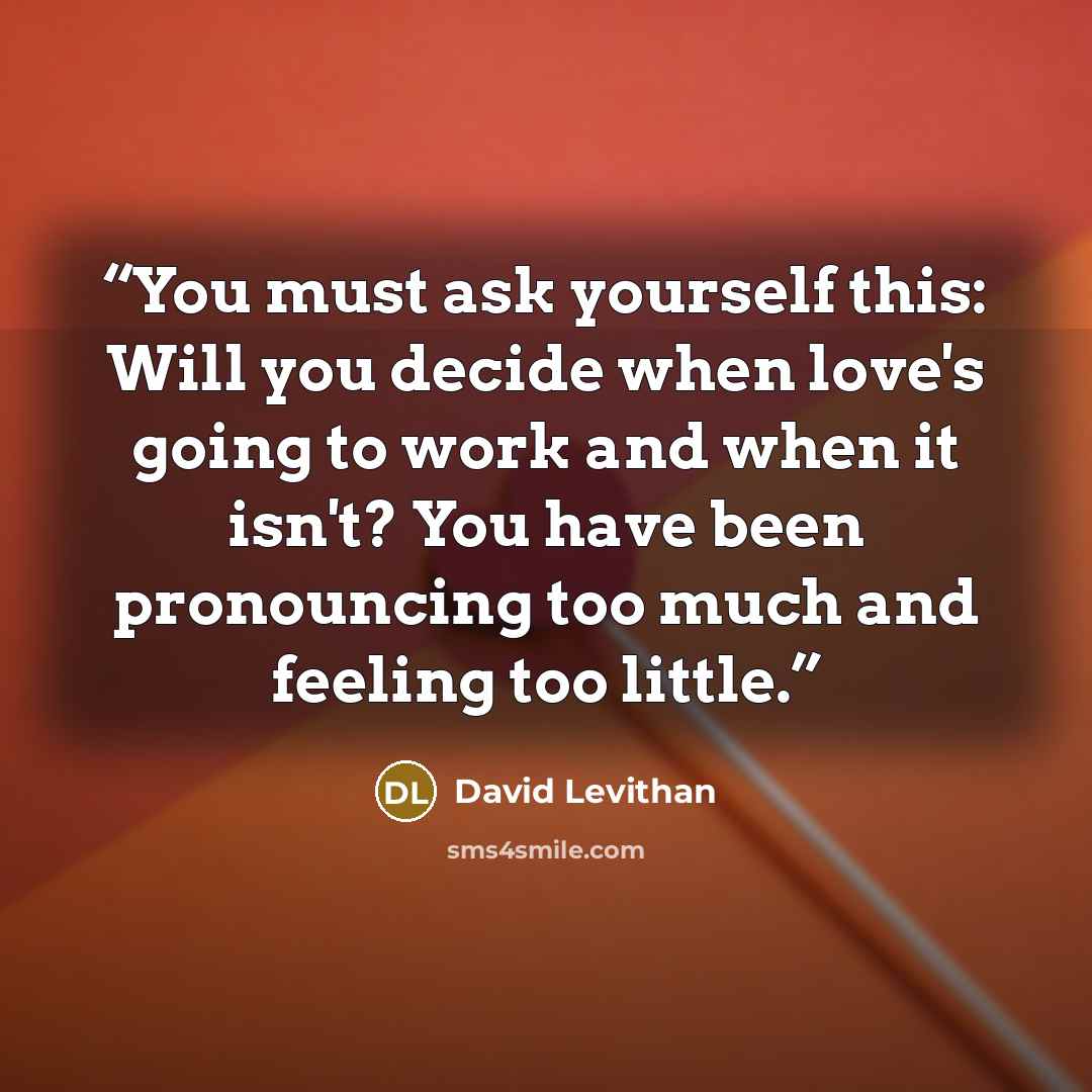 “You must ask yourself this: Will you decide when love's going to work and when it isn't? You have been pronouncing too much and feeling too little.” quote by David Levithan