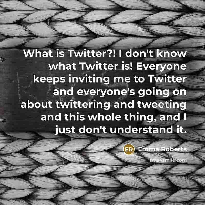 “What is Twitter?! I don't know what Twitter is! Everyone keeps inviting me to Twitter and everyone's going on about twittering and tweeting and this whole thing, and I just don't understand it.” quote by Emma Roberts