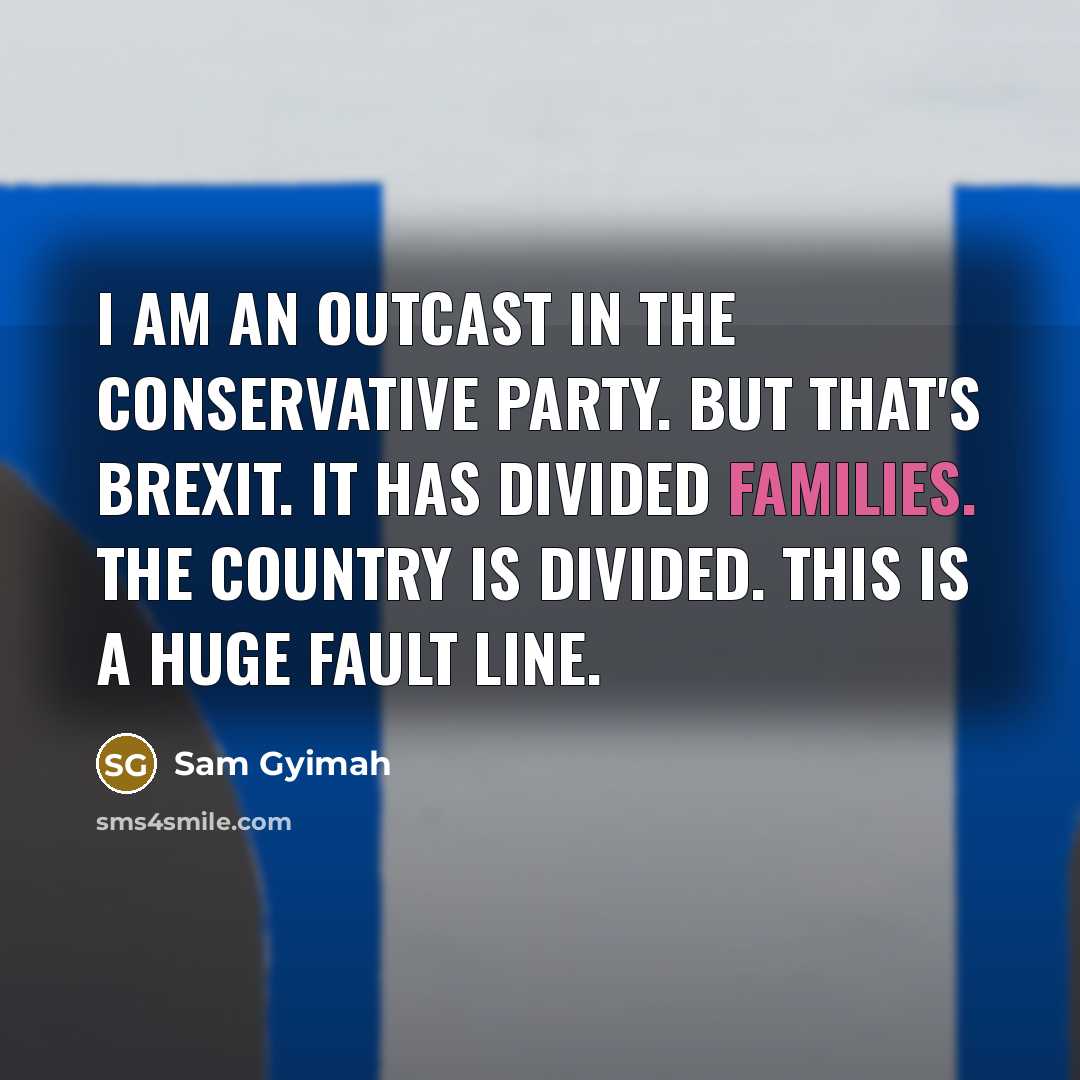 “I am an outcast in the Conservative party. But that's Brexit. It has divided families. The country is divided. This is a huge fault line.” quote by Sam Gyimah