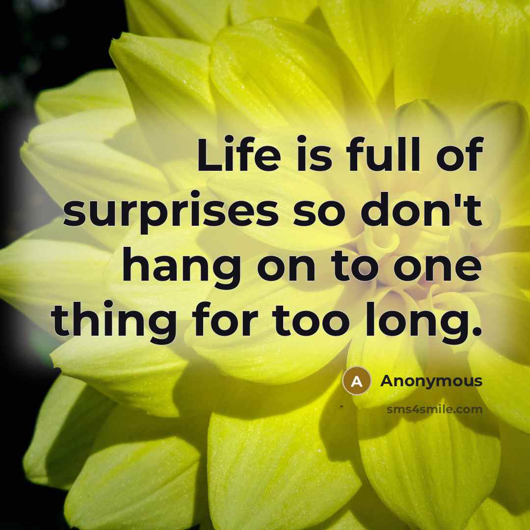 “Life is full of surprises so don't hang on to one thing for too long.” quote by Anonymous