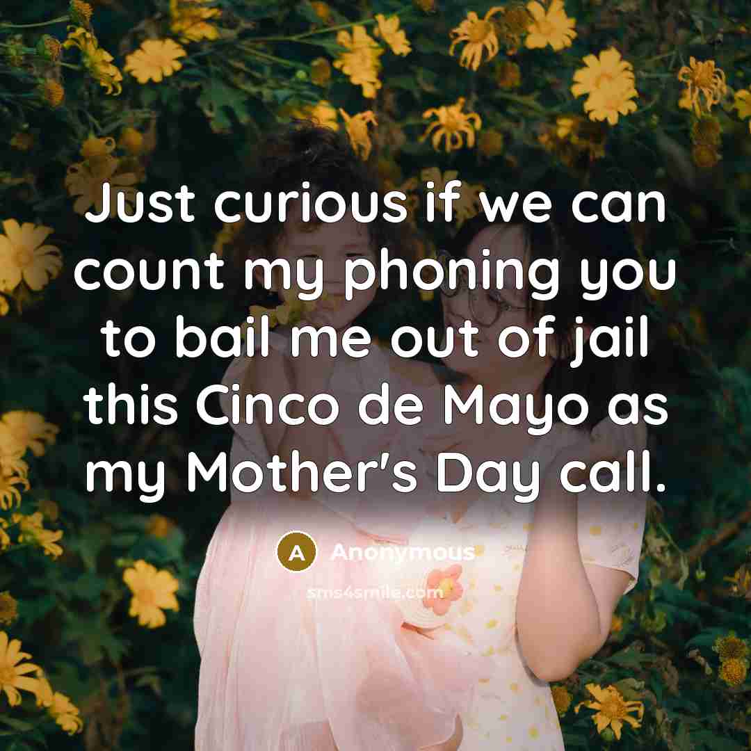 “Just curious if we can count my phoning you to bail me out of jail this Cinco de Mayo as my Mother's Day call.” quote by Anonymous