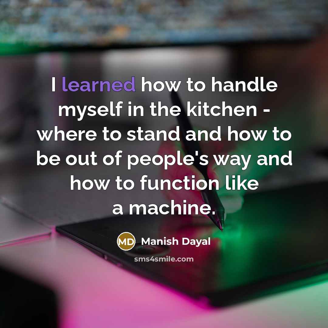 “I learned how to handle myself in the kitchen - where to stand and how to be out of people's way and how to function like a machine.” quote by Manish Dayal