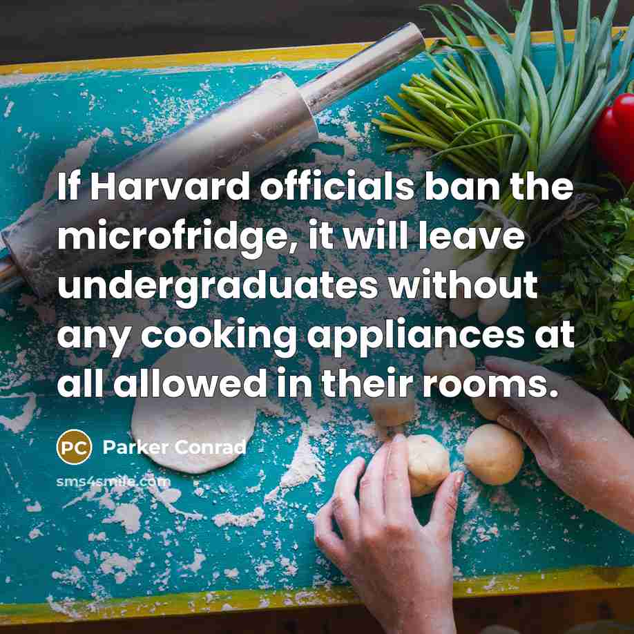 “If Harvard officials ban the microfridge, it will leave undergraduates without any cooking appliances at all allowed in their rooms.” quote by Parker Conrad