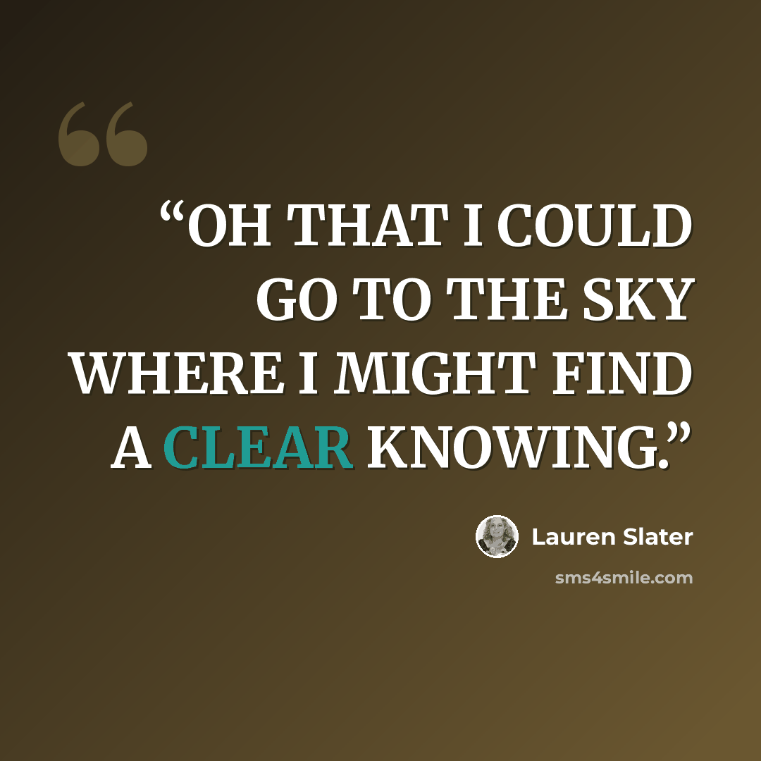 “OH THAT I COULD GO TO THE SKY WHERE I MIGHT FIND A CLEAR KNOWING.” quote by Lauren Slater