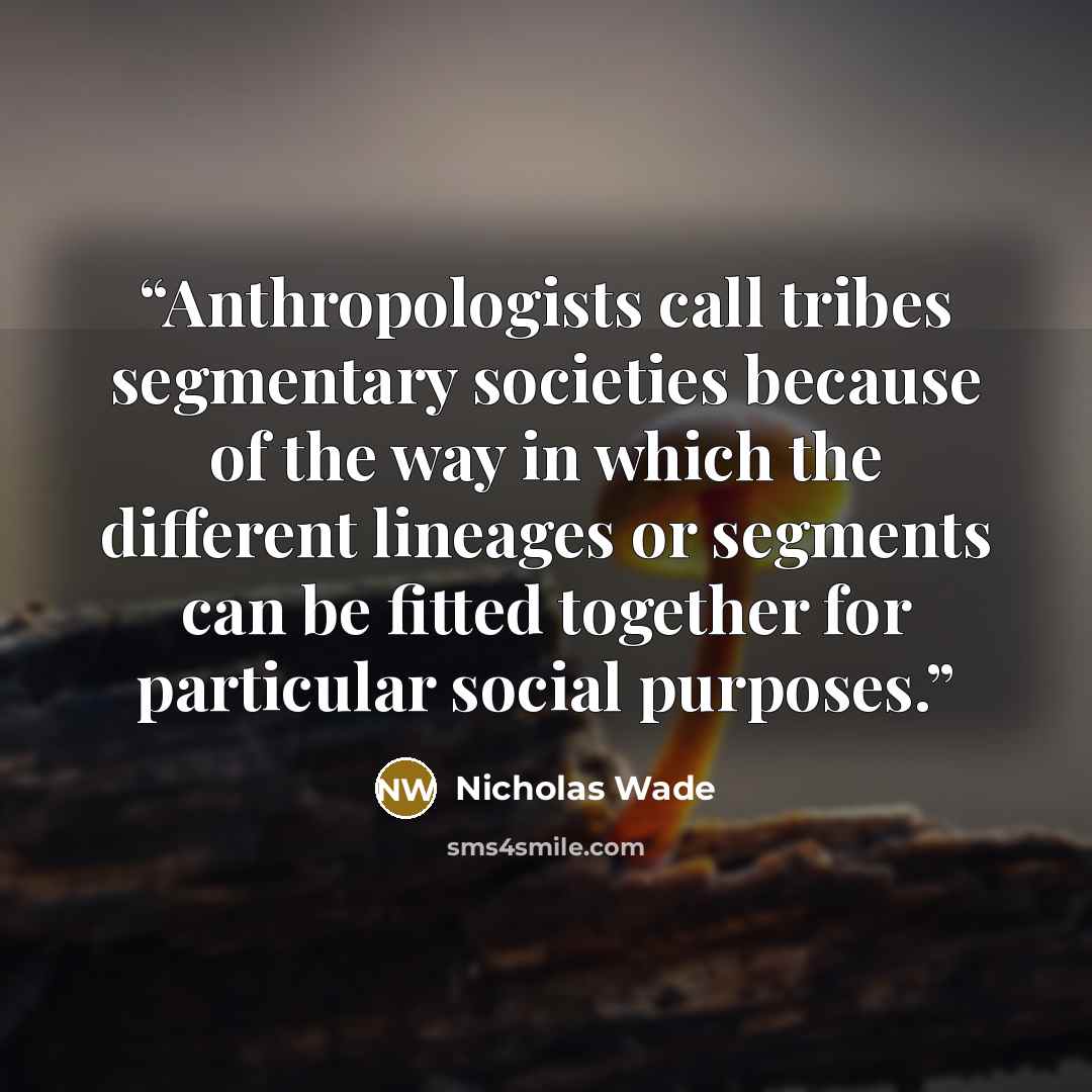 “Anthropologists call tribes segmentary societies because of the way in which the different lineages or segments can be fitted together for particular social purposes.” quote by Nicholas Wade