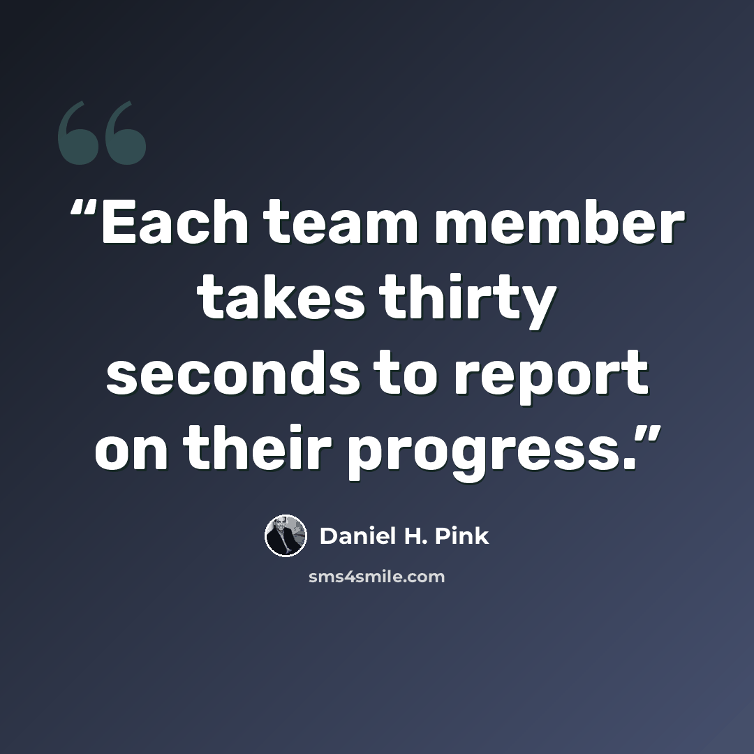 “Each team member takes thirty seconds to report on their progress.” quote by Daniel H. Pink