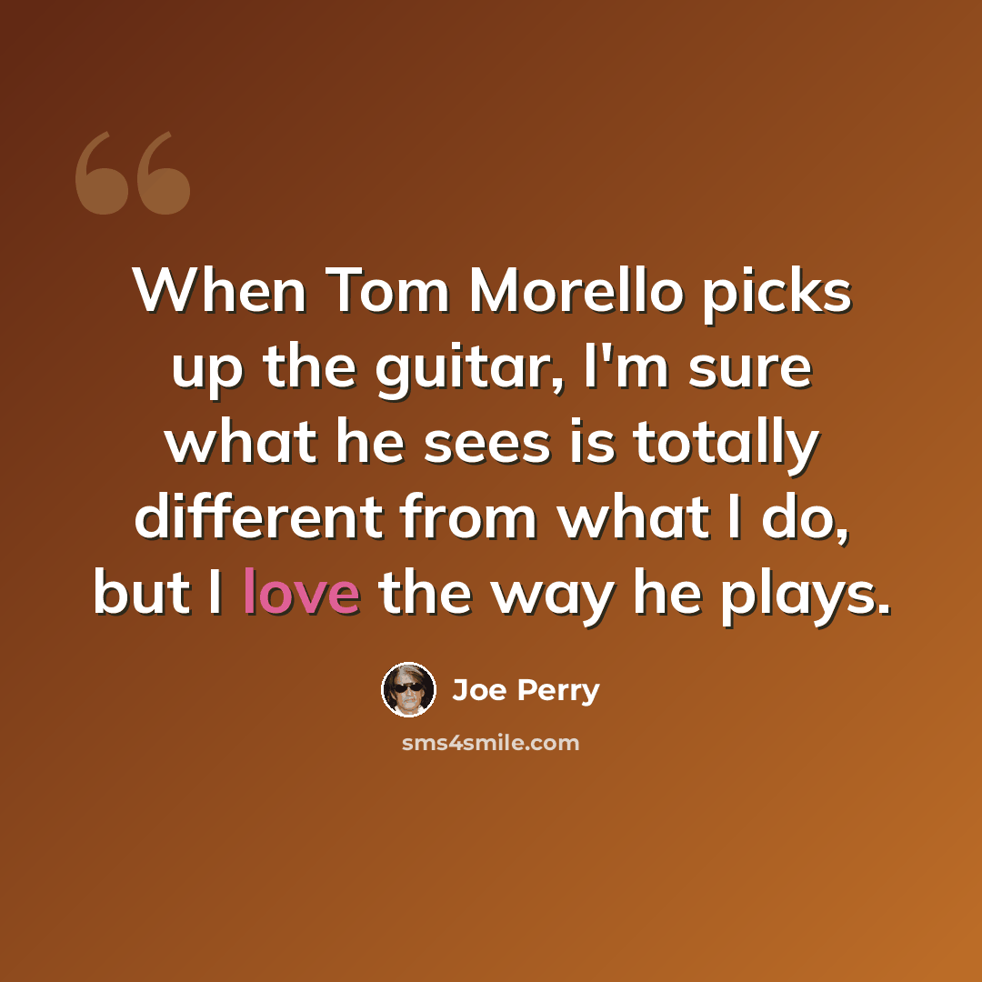 “When Tom Morello picks up the guitar, I'm sure what he sees is totally different from what I do, but I love the way he plays.” quote by Joe Perry