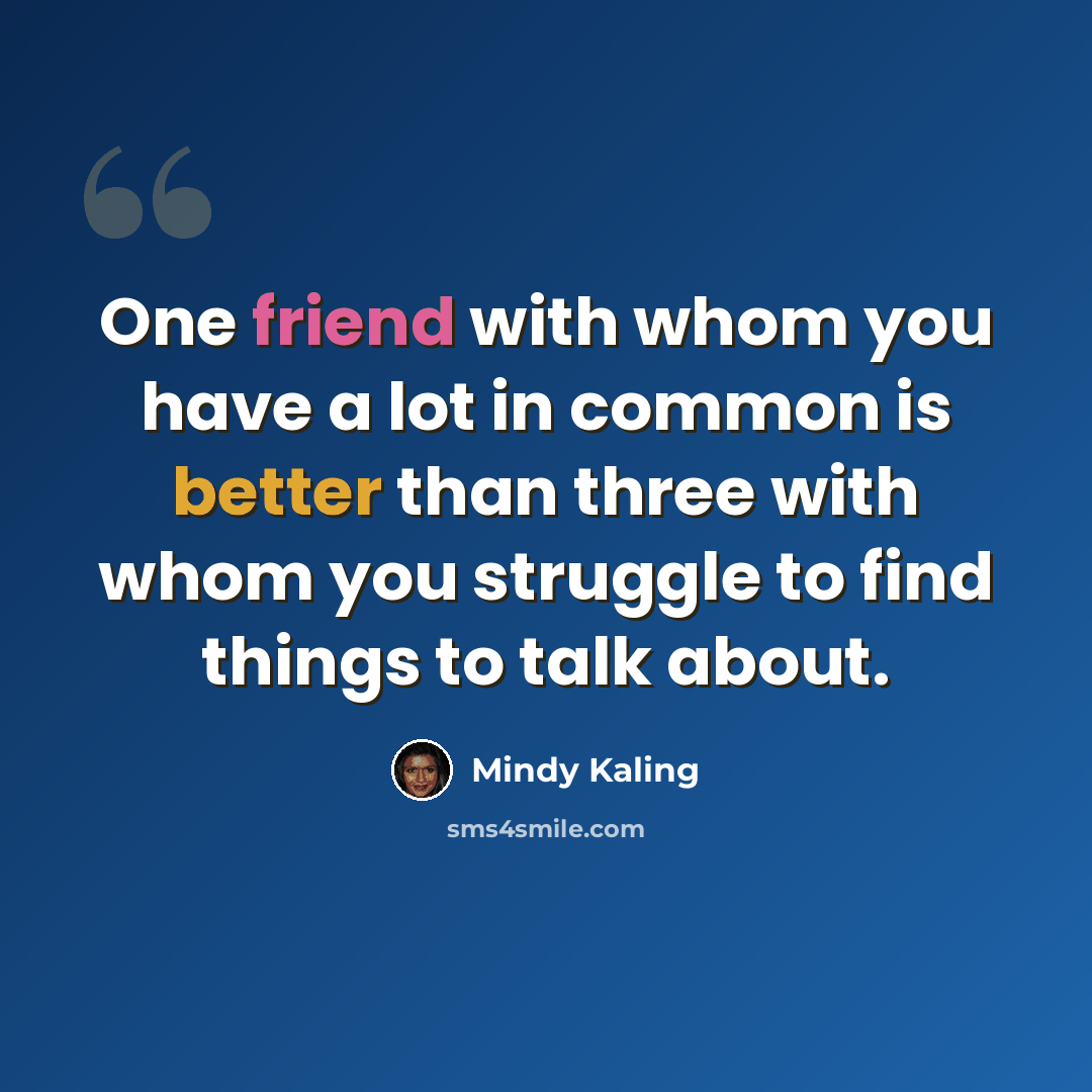 “One friend with whom you have a lot in common is better than three with whom you struggle to find things to talk about.” quote by Mindy Kaling