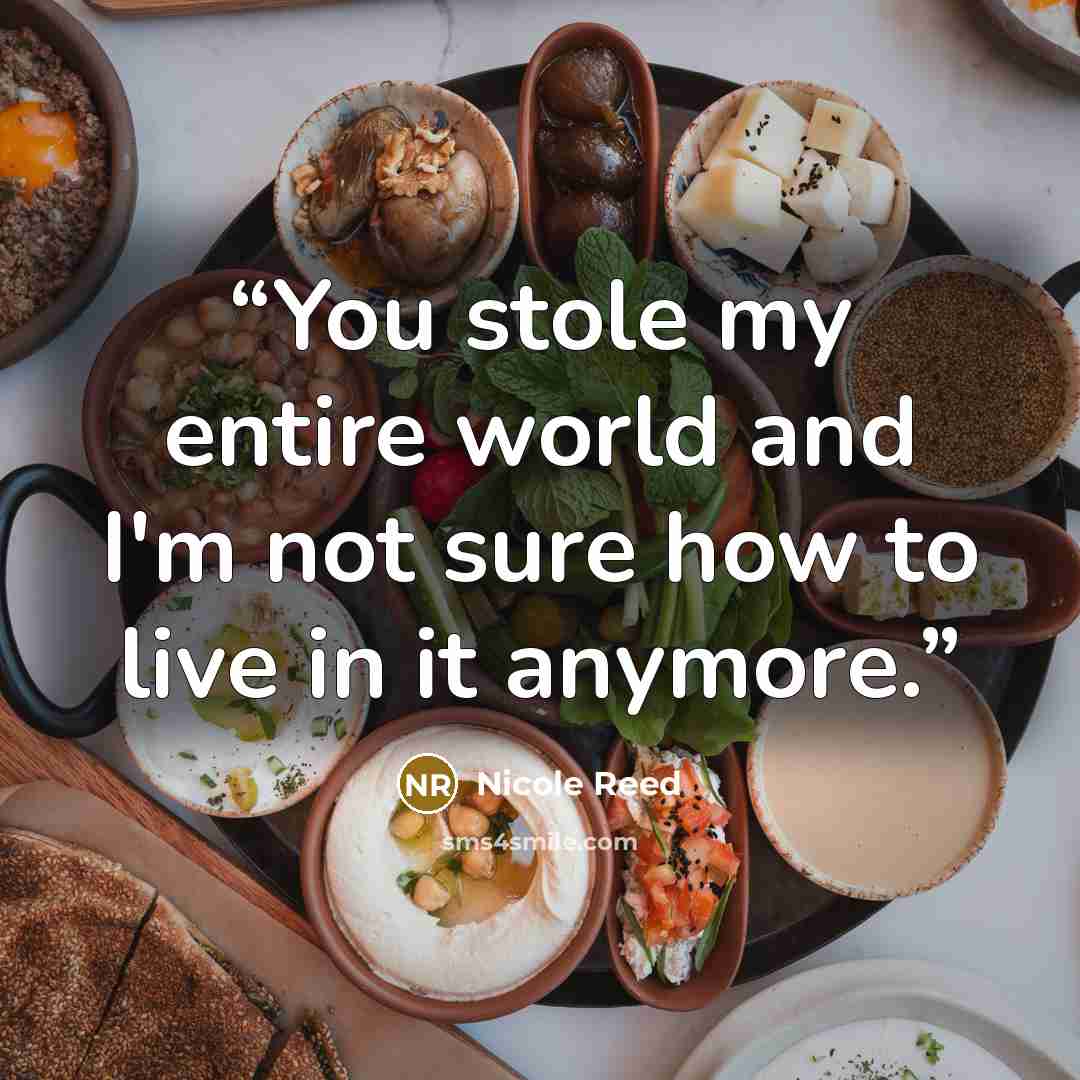 “You stole my entire world and I'm not sure how to live in it anymore.” quote by Nicole Reed