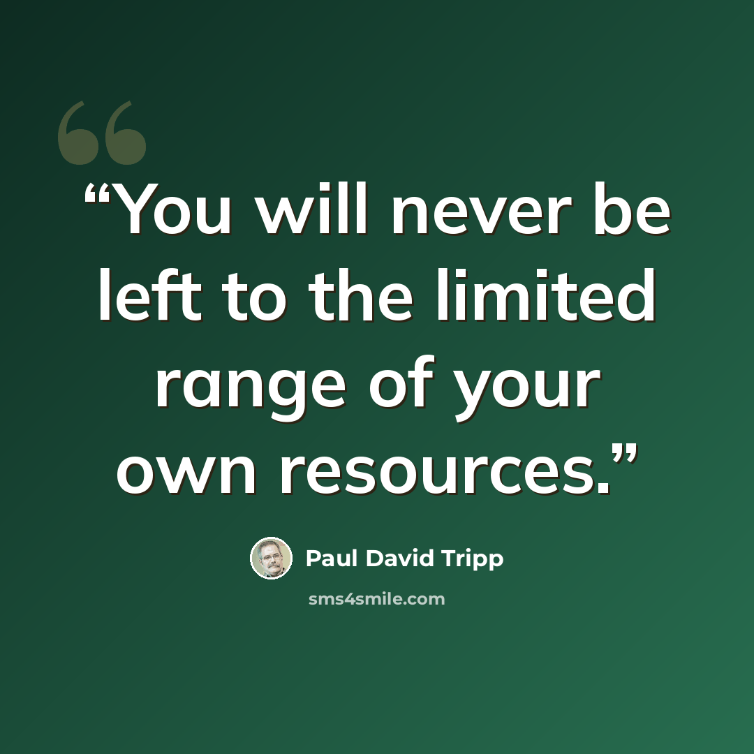 “You will never be left to the limited range of your own resources.” quote by Paul David Tripp