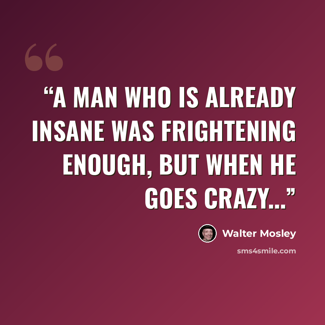 “A man who is already insane was frightening enough, but when he goes crazy...” quote by Walter Mosley