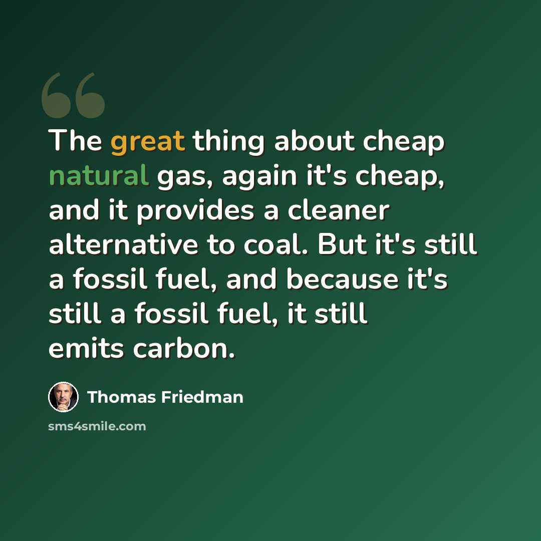 “The great thing about cheap natural gas, again it's cheap, and it provides a cleaner alternative to coal. But it's still a fossil fuel, and because it's still a fossil fuel, it still emits carbon.” quote by Thomas Friedman