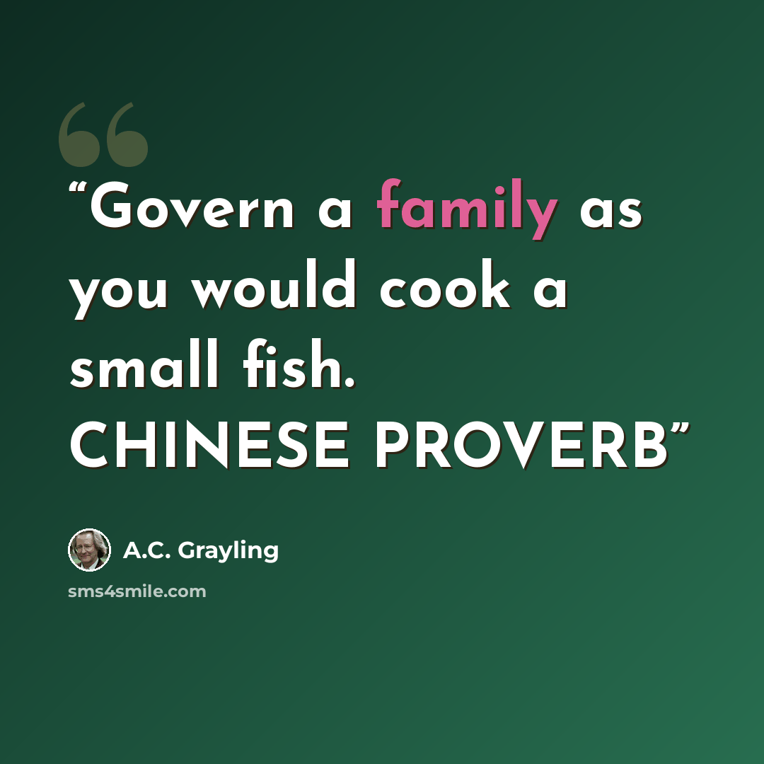 “Govern a family as you would cook a small fish. CHINESE PROVERB” quote by A.C. Grayling