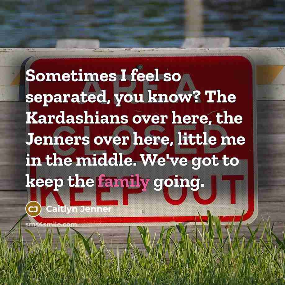 “Sometimes I feel so separated, you know? The Kardashians over here, the Jenners over here, little me in the middle. We've got to keep the family going.” quote by Caitlyn Jenner