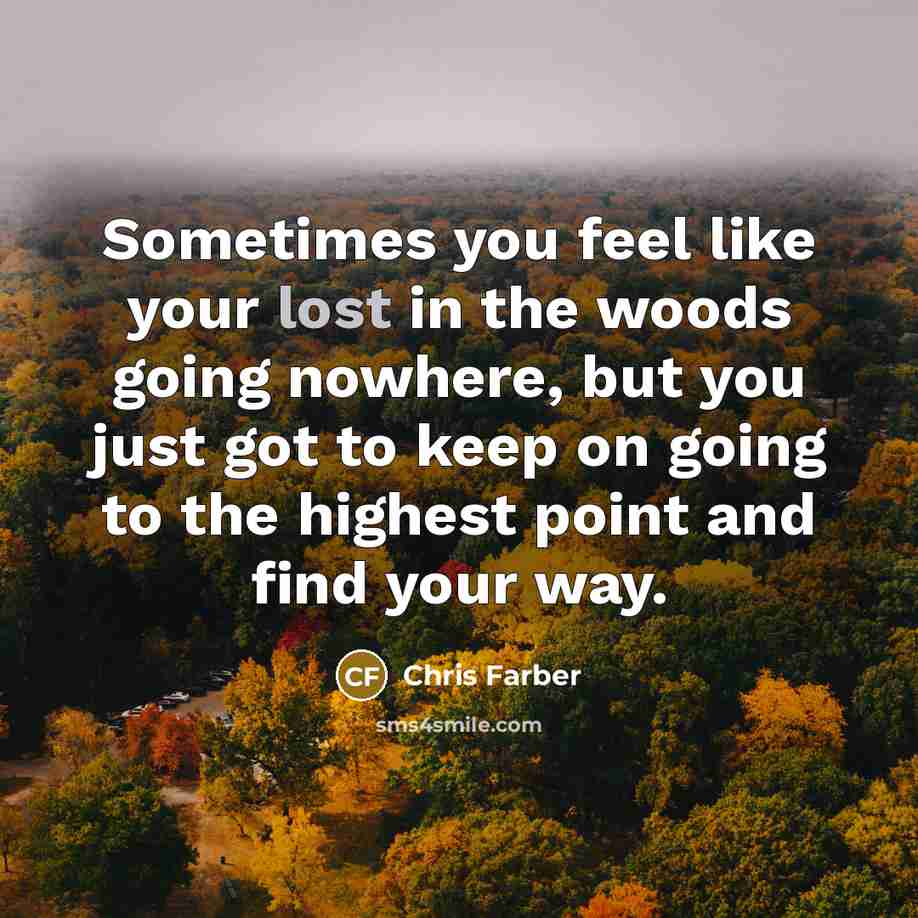 “Sometimes you feel like your lost in the woods going nowhere, but you just got to keep on going to the highest point and find your way.” quote by Chris Farber