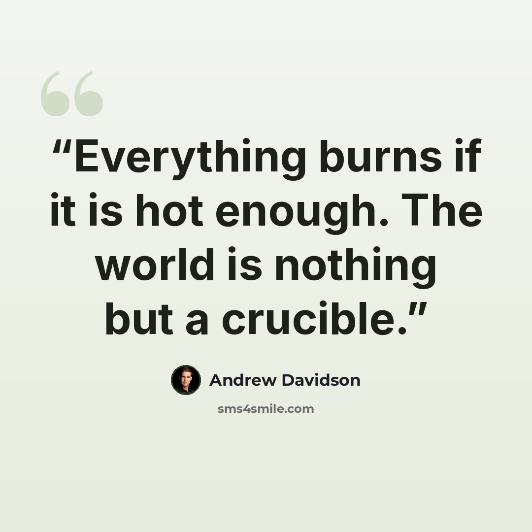 “Everything burns if it is hot enough. The world is nothing but a crucible.” quote by Andrew Davidson