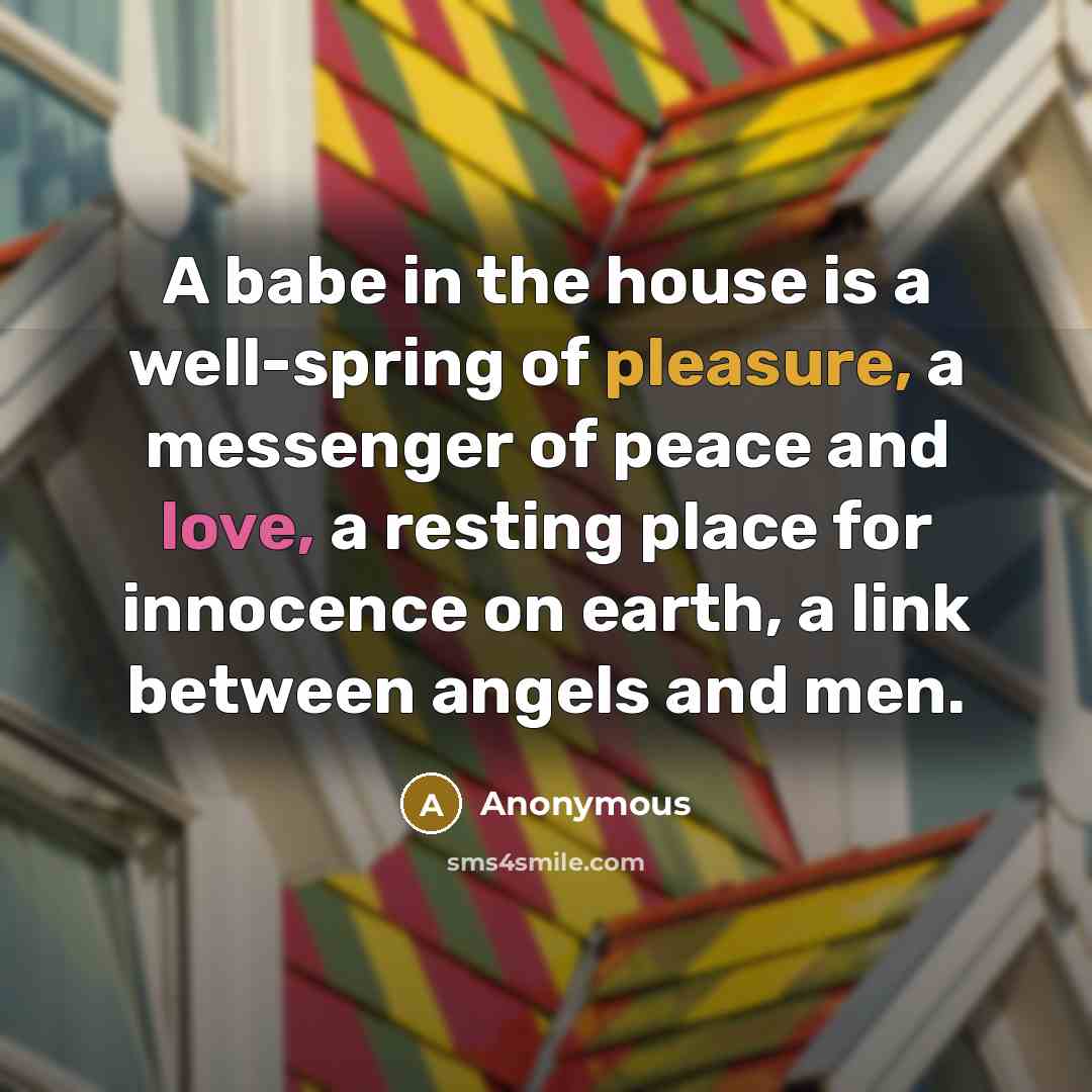 “A babe in the house is a well-spring of pleasure, a messenger of peace and love, a resting place for innocence on earth, a link between angels and men.” quote by Anonymous