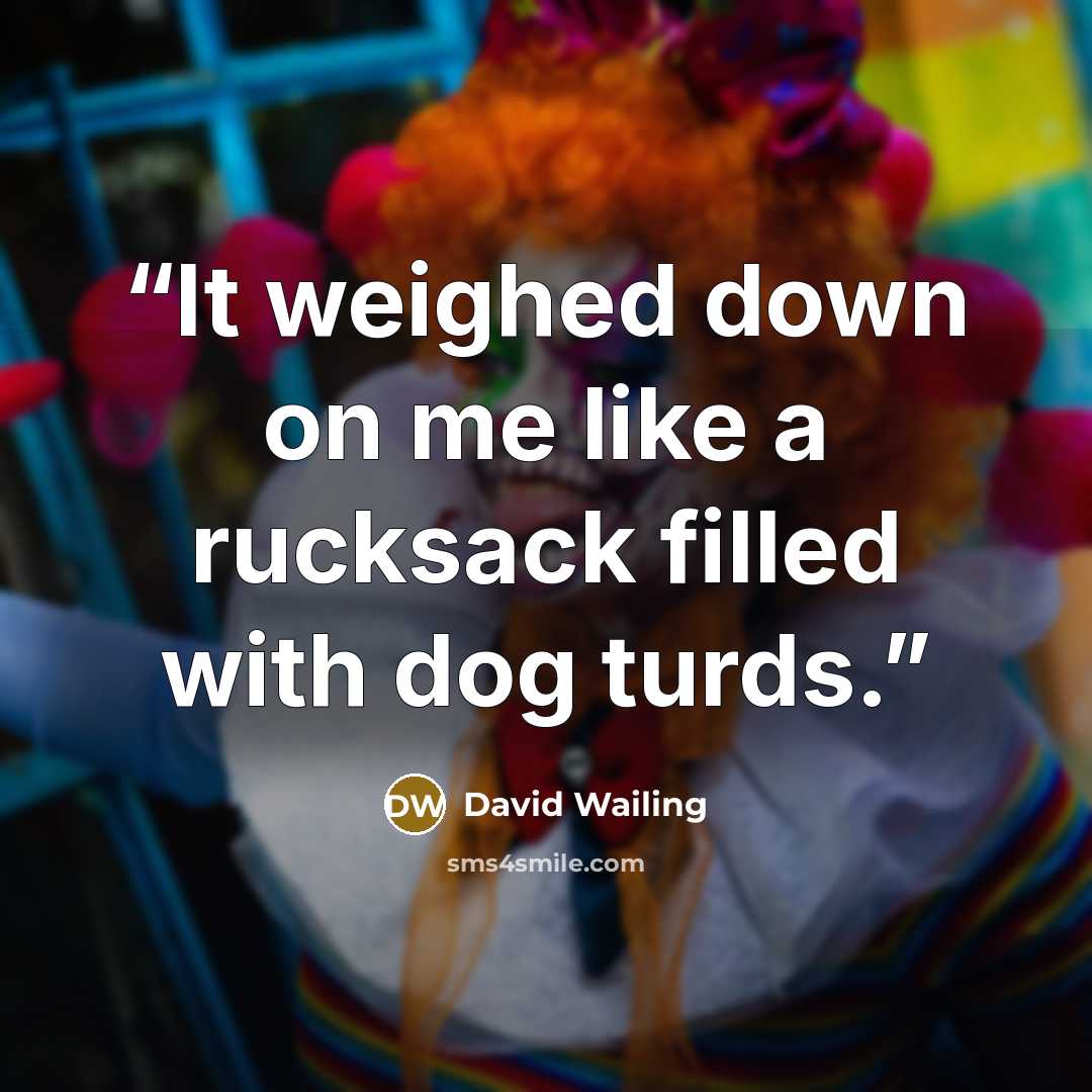“It weighed down on me like a rucksack filled with dog turds.” quote by David Wailing
