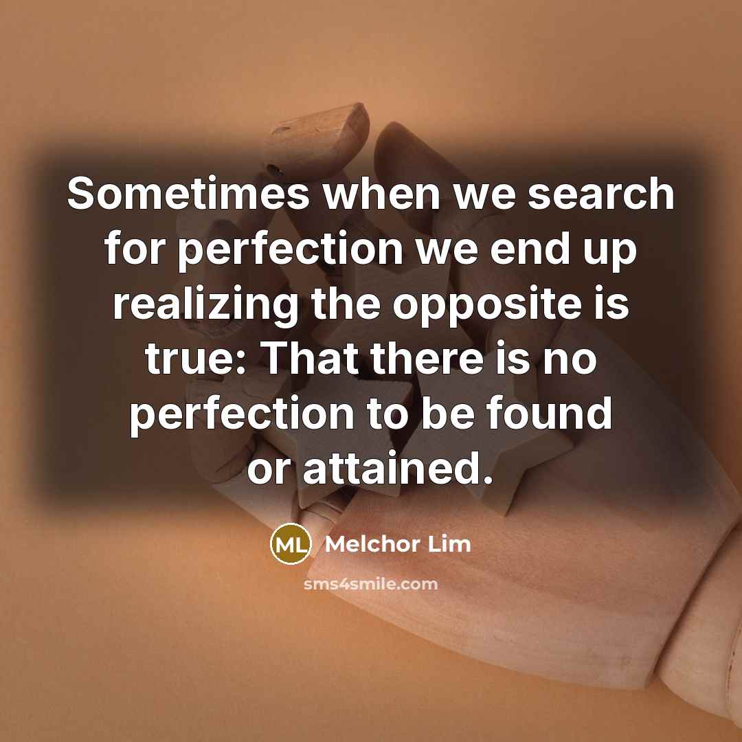 “Sometimes when we search for perfection we end up realizing the opposite is true: That there is no perfection to be found or attained.” quote by Melchor Lim