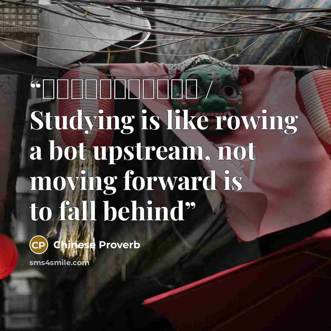 “学如逆水行舟，不进则退 / Studying is like rowing a bot upstream, not moving forward is to fall behind” quote by Chinese Proverb