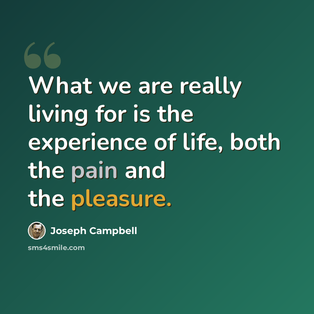 “What we are really living for is the experience of life, both the pain and the pleasure.” quote by Joseph Campbell