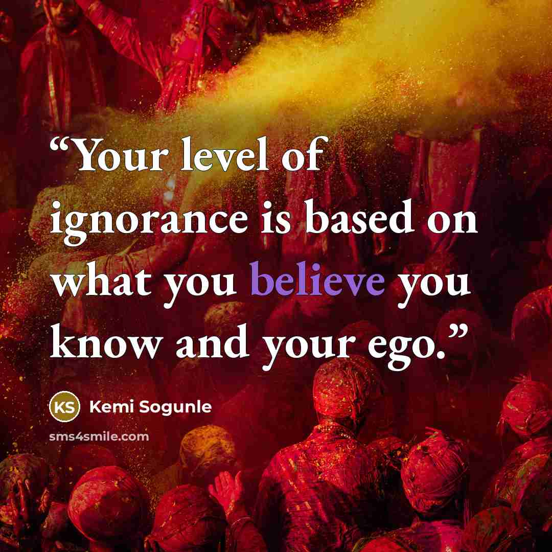 “Your level of ignorance is based on what you believe you know and your ego.” quote by Kemi Sogunle