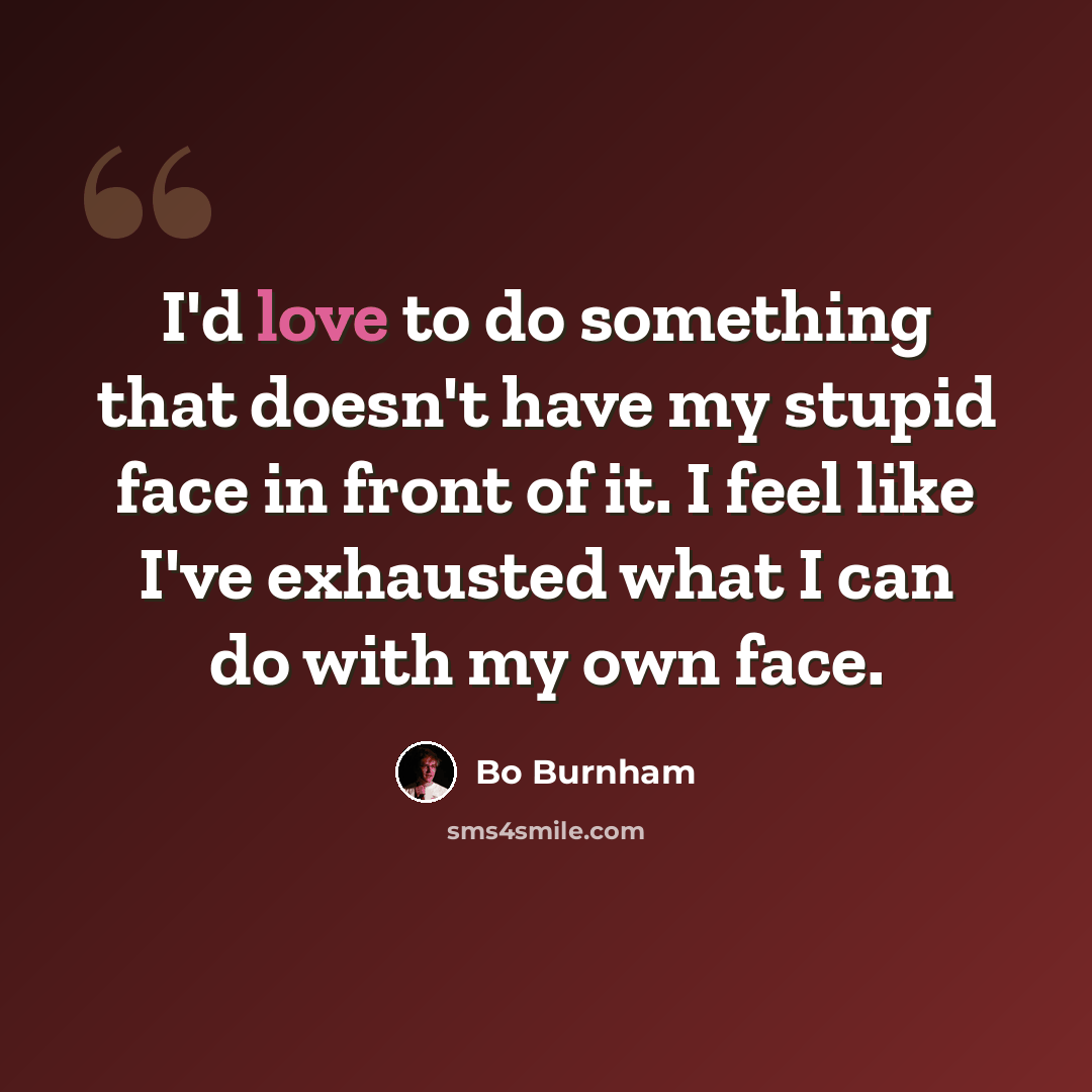 “I'd love to do something that doesn't have my stupid face in front of it. I feel like I've exhausted what I can do with my own face.” quote by Bo Burnham