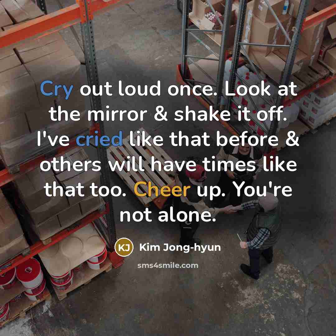 “Cry out loud once. Look at the mirror & shake it off. I've cried like that before & others will have times like that too. Cheer up. You're not alone.” quote by Kim Jong-hyun