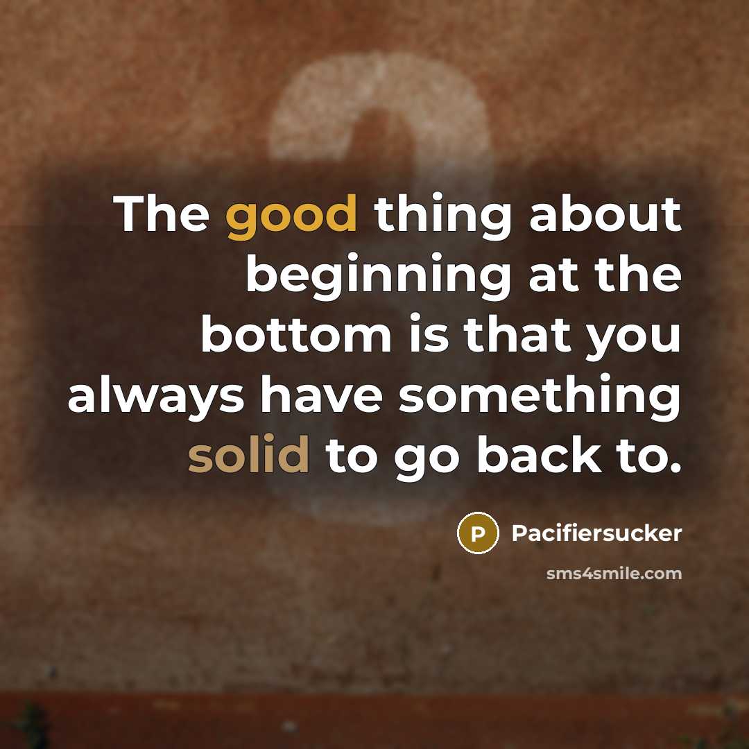 “The good thing about beginning at the bottom is that you always have something solid to go back to.” quote by Pacifiersucker