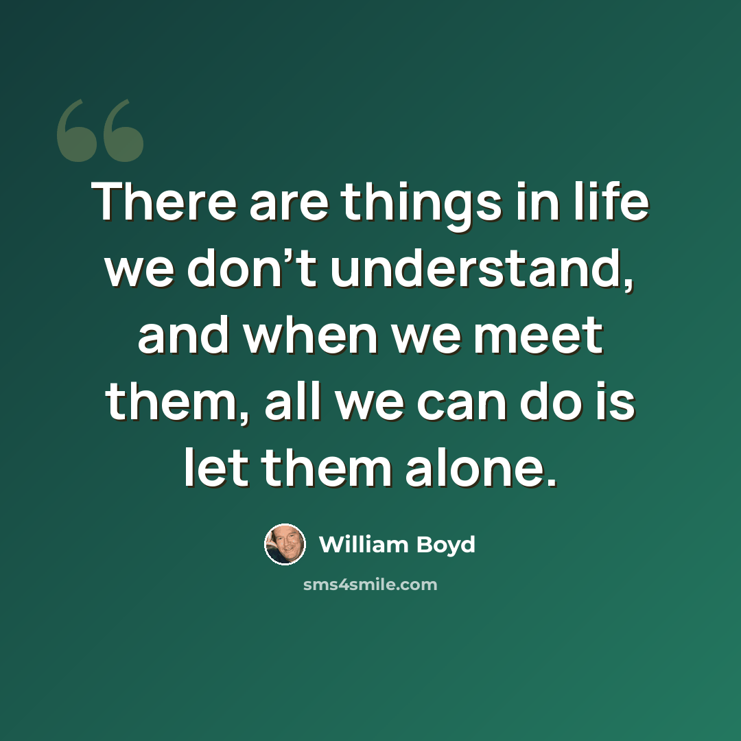 “There are things in life we don't understand, and when we meet them, all we can do is let them alone.” quote by William Boyd