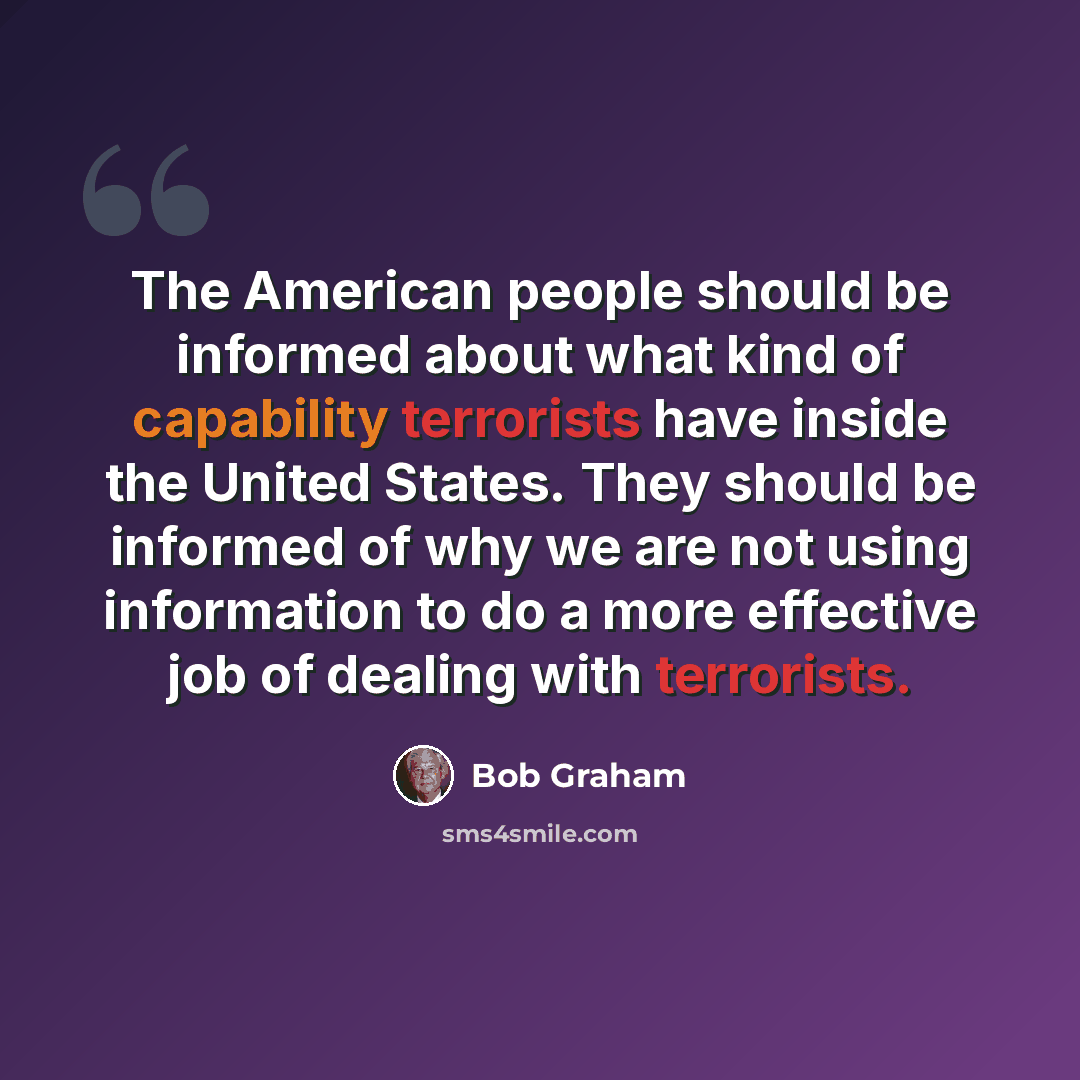 “The American people should be informed about what kind of capability terrorists have inside the United States. They should be informed of why we are not using information to do a more effective job of dealing with terrorists.” quote by Bob Graham