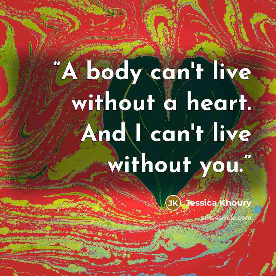 “A body can't live without a heart. And I can't live without you.” quote by Jessica Khoury