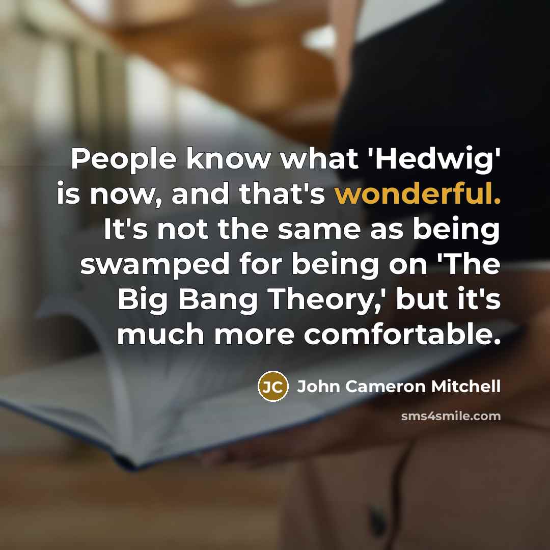 “People know what 'Hedwig' is now, and that's wonderful. It's not the same as being swamped for being on 'The Big Bang Theory,' but it's much more comfortable.” quote by John Cameron Mitchell