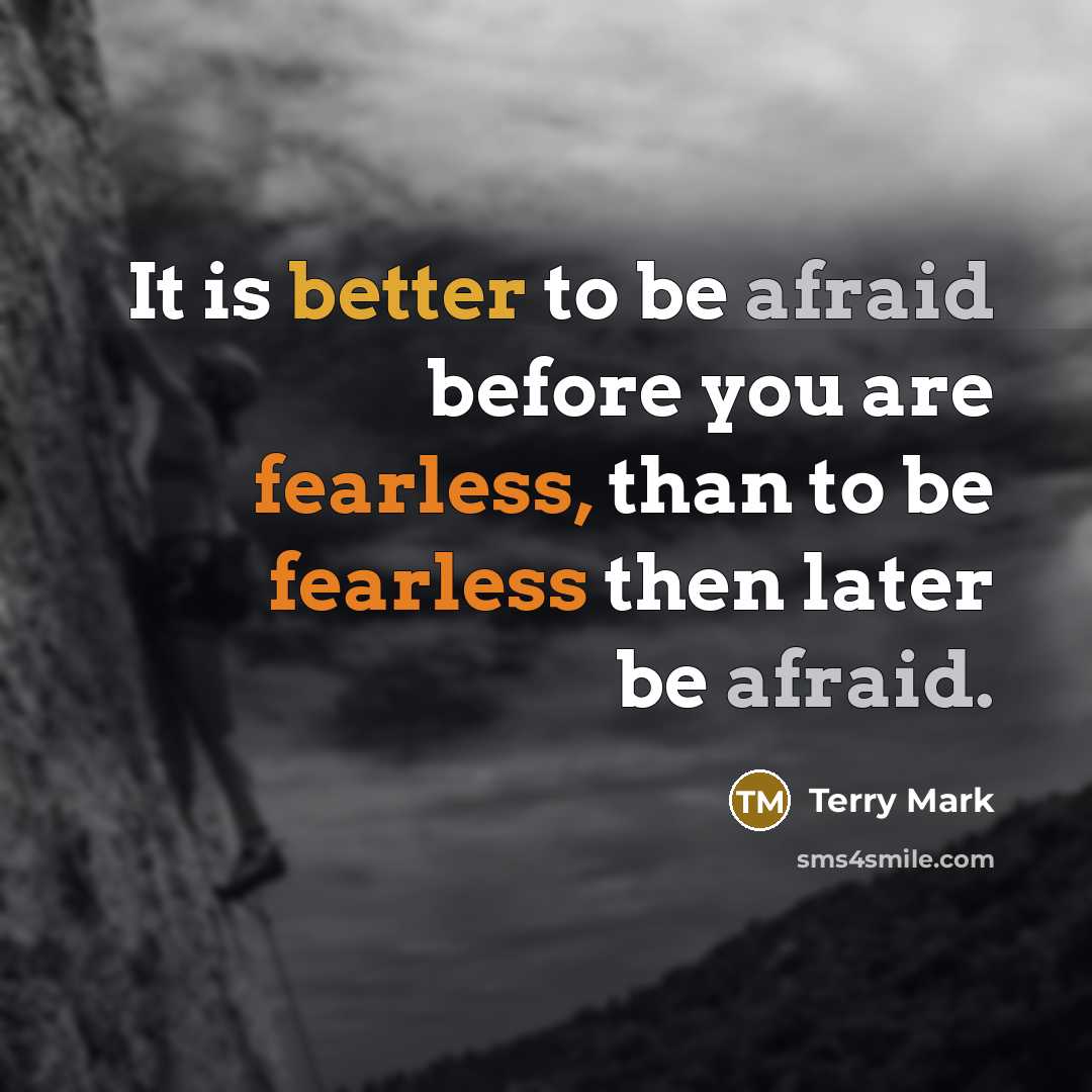 “It is better to be afraid before you are fearless, than to be fearless then later be afraid.” quote by Terry Mark