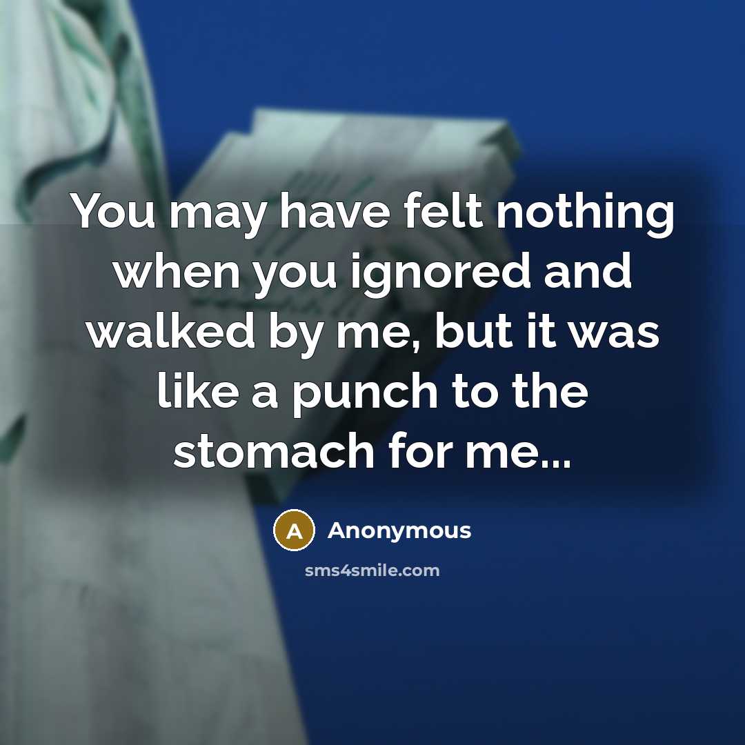 “You may have felt nothing when you ignored and walked by me, but it was like a punch to the stomach for me...” quote by Anonymous
