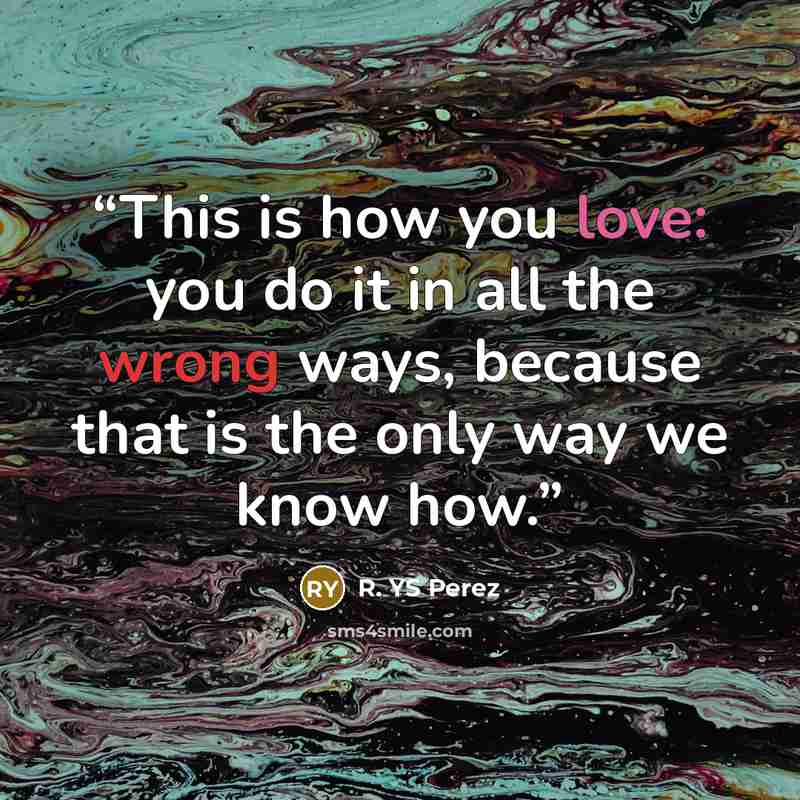 “This is how you love: you do it in all the wrong ways, because that is the only way we know how.” quote by R. YS Perez