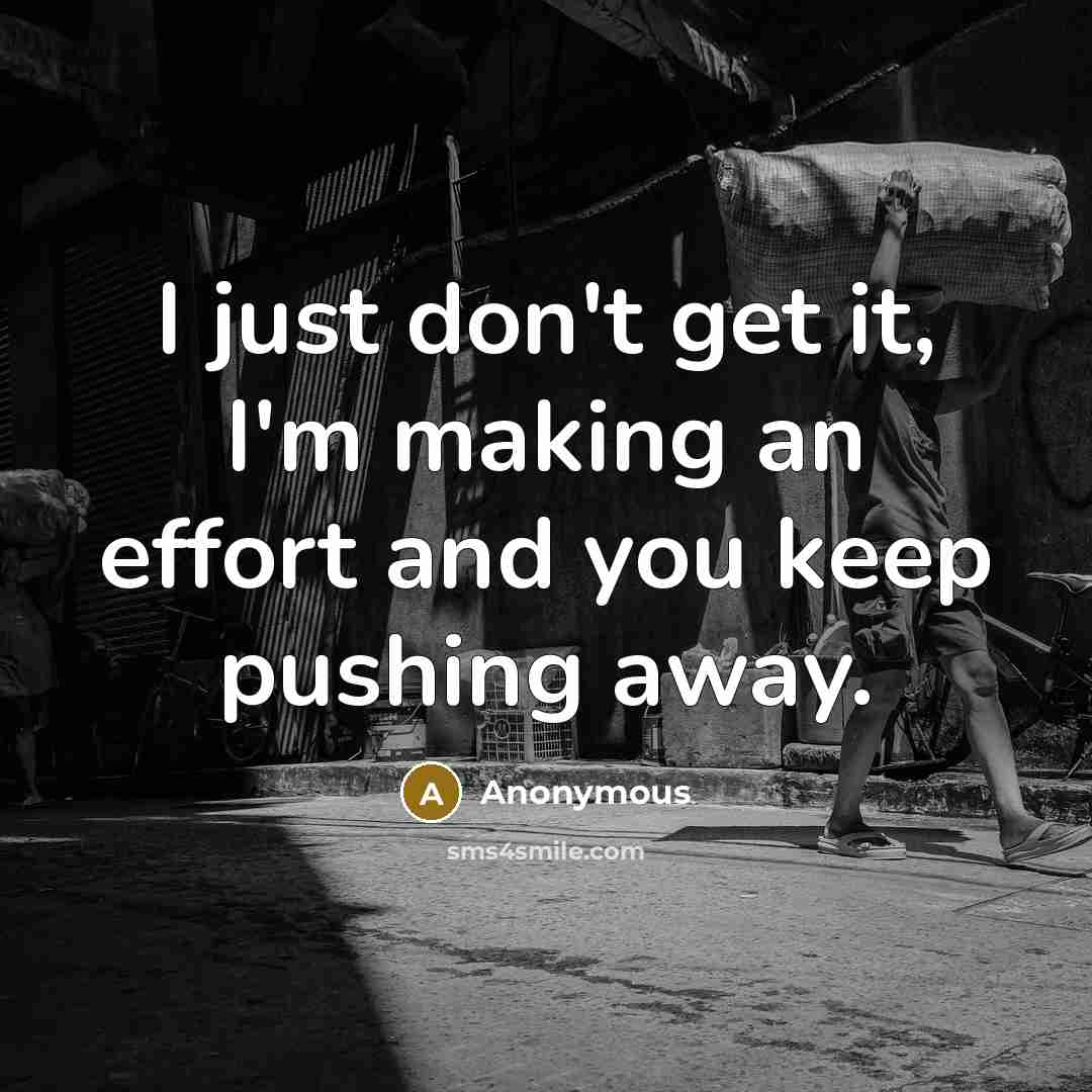 “I just don't get it, I'm making an effort and you keep pushing away.” quote by Anonymous
