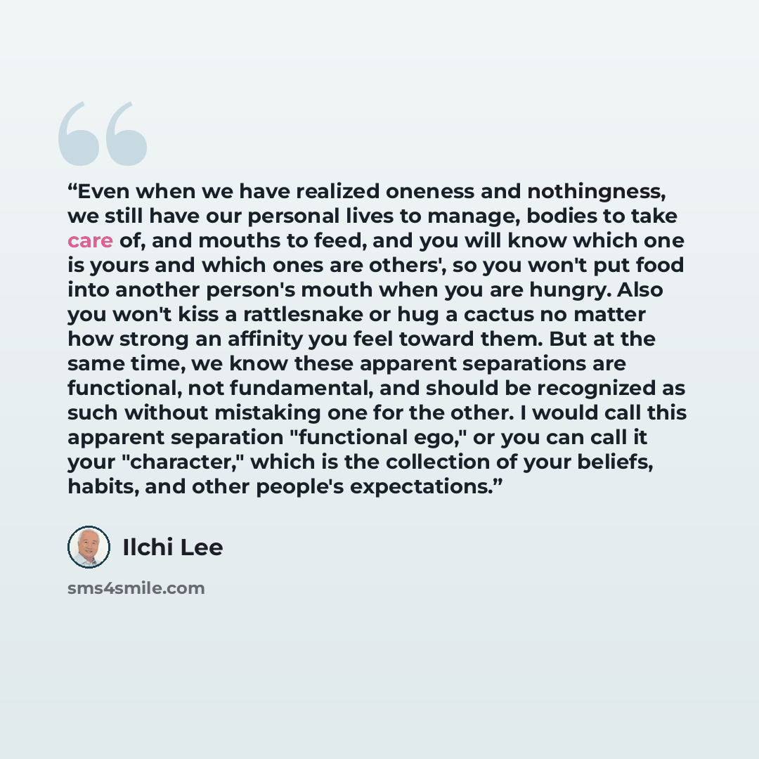 “Even when we have realized oneness and nothingness, we still have our personal lives to manage, bodies to take care of, and mouths to feed, and you will know which one is yours and which ones are others', so you won't put food into another person's mouth when you are hungry. Also you won't kiss a…” quote by Ilchi Lee
