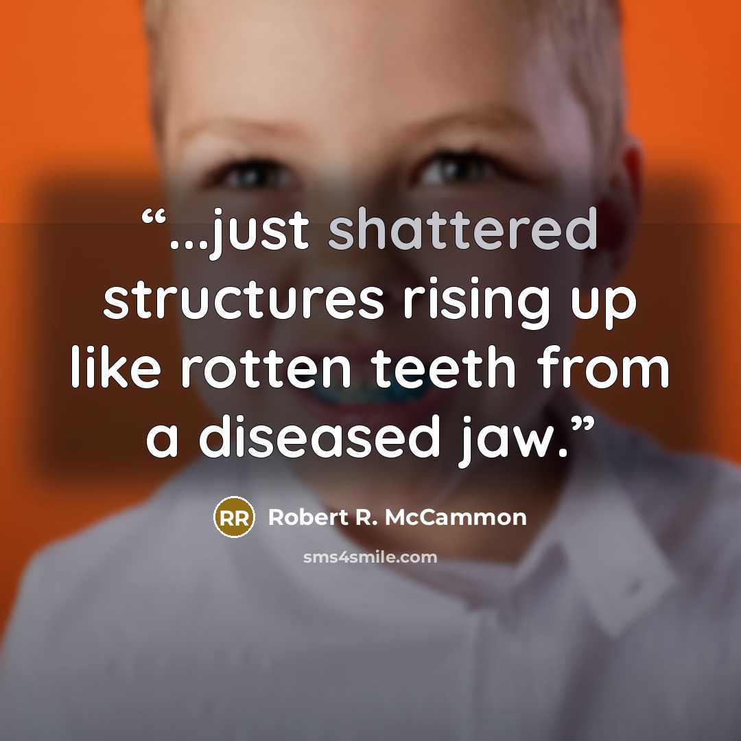 “...just shattered structures rising up like rotten teeth from a diseased jaw.” quote by Robert R. McCammon