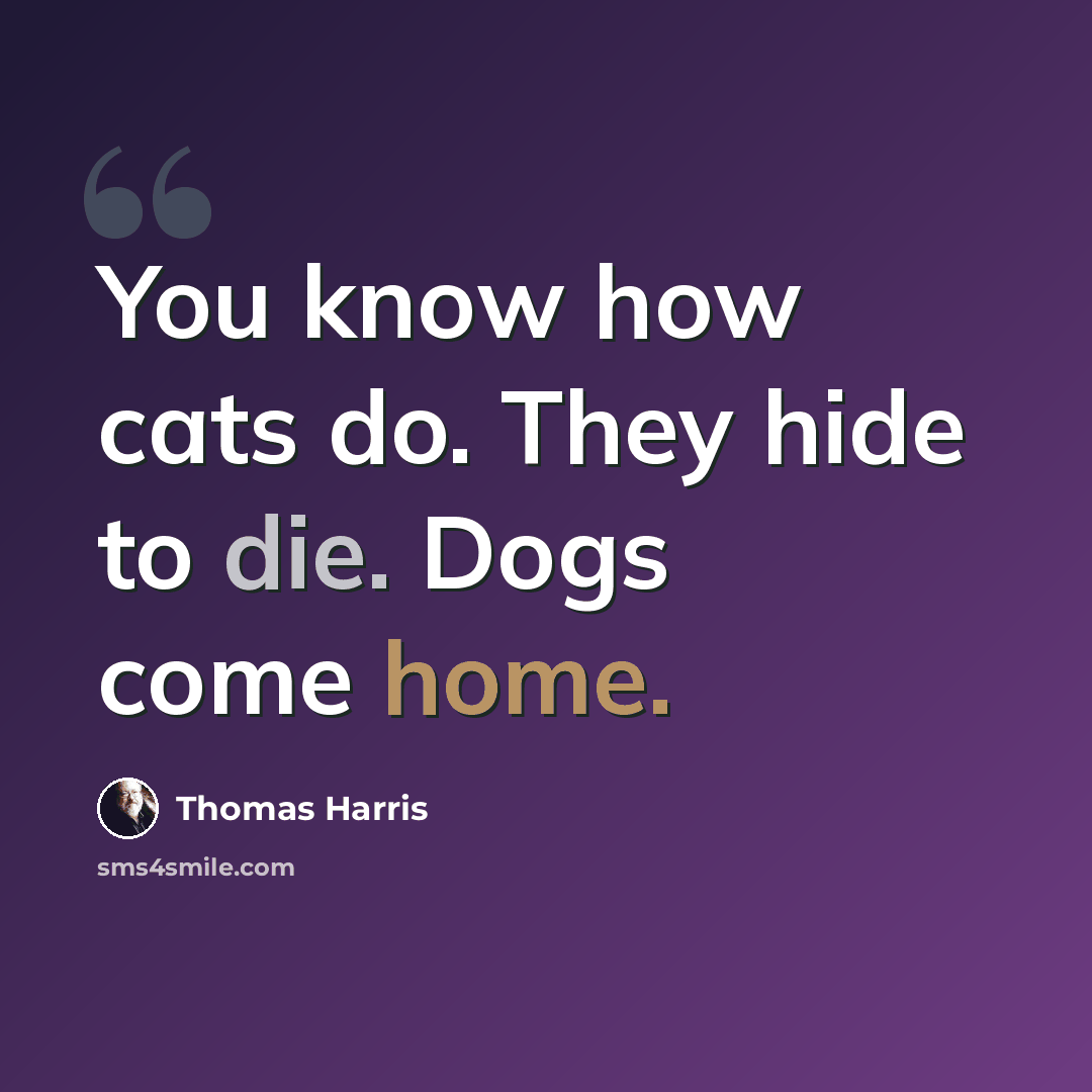 “You know how cats do. They hide to die. Dogs come home.” quote by Thomas Harris