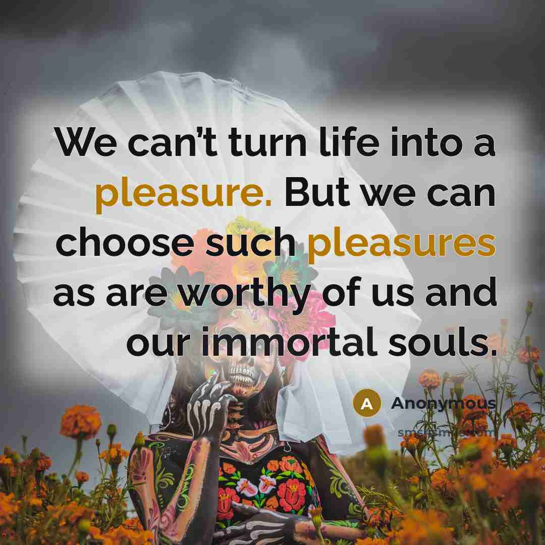 “We can’t turn life into a pleasure. But we can choose such pleasures as are worthy of us and our immortal souls.” quote by Anonymous