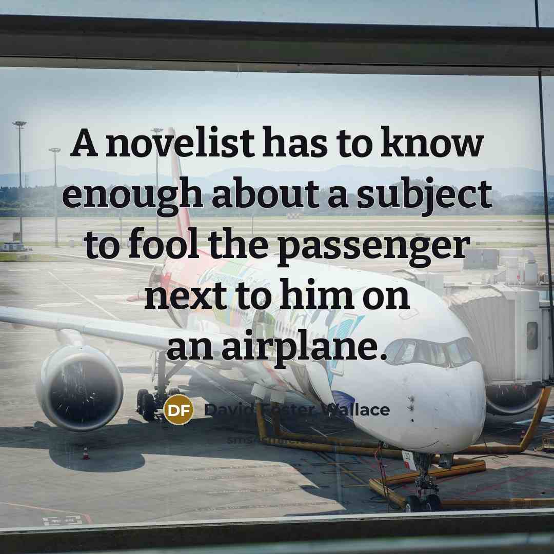 “A novelist has to know enough about a subject to fool the passenger next to him on an airplane.” quote by David Foster Wallace