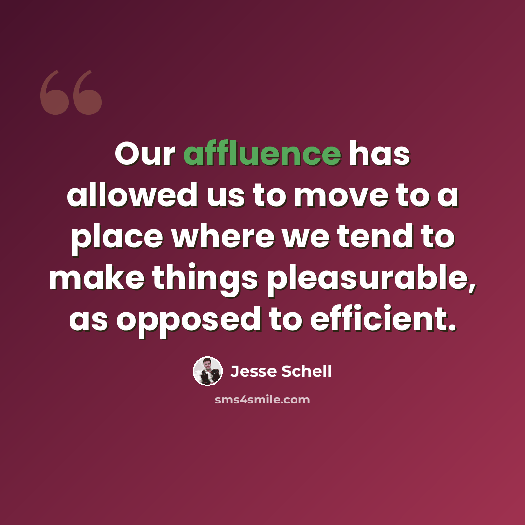 “Our affluence has allowed us to move to a place where we tend to make things pleasurable, as opposed to efficient.” quote by Jesse Schell