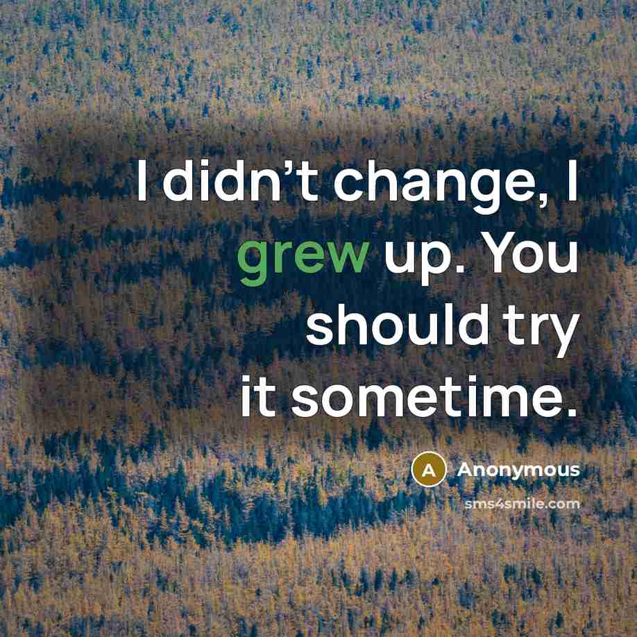 “I didn't change, I grew up. You should try it sometime.” quote by Anonymous