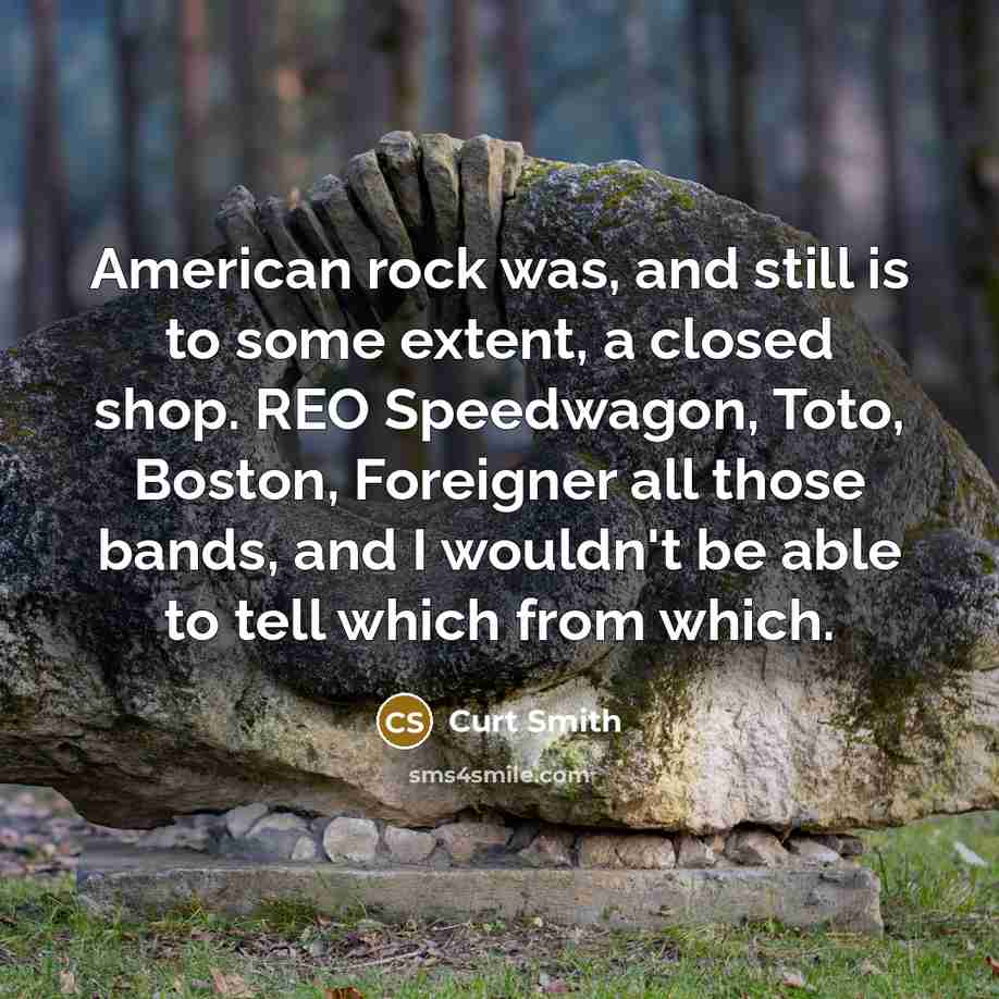 “American rock was, and still is to some extent, a closed shop. REO Speedwagon, Toto, Boston, Foreigner all those bands, and I wouldn't be able to tell which from which.” quote by Curt Smith
