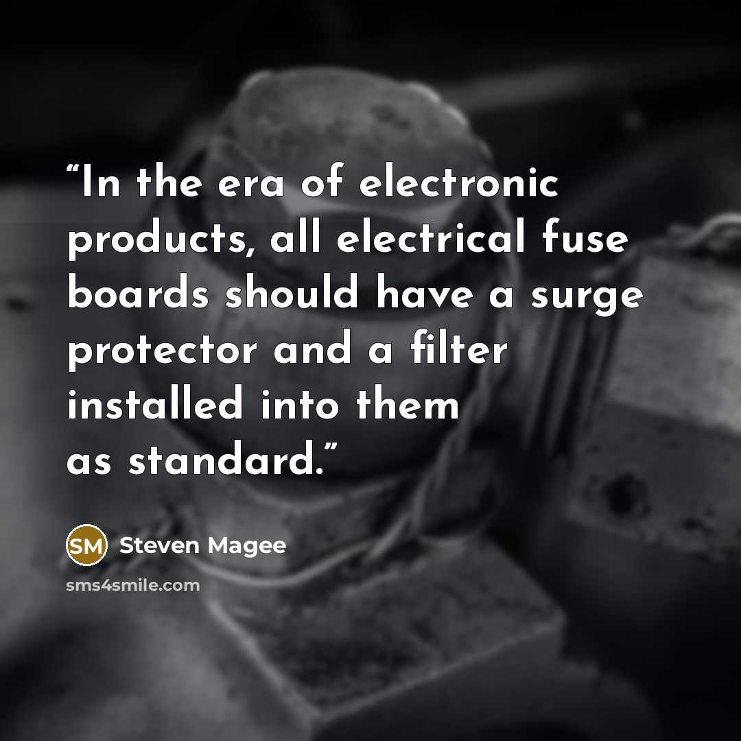 “In the era of electronic products, all electrical fuse boards should have a surge protector and a filter installed into them as standard.” quote by Steven Magee