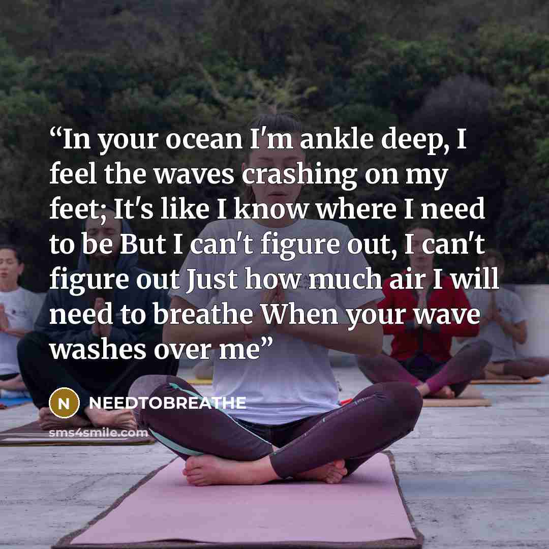 “In your ocean I'm ankle deep, I feel the waves crashing on my feet; It's like I know where I need to be But I can't figure out, I can't figure out Just how much air I will need to breathe When your wave washes over me” quote by NEEDTOBREATHE
