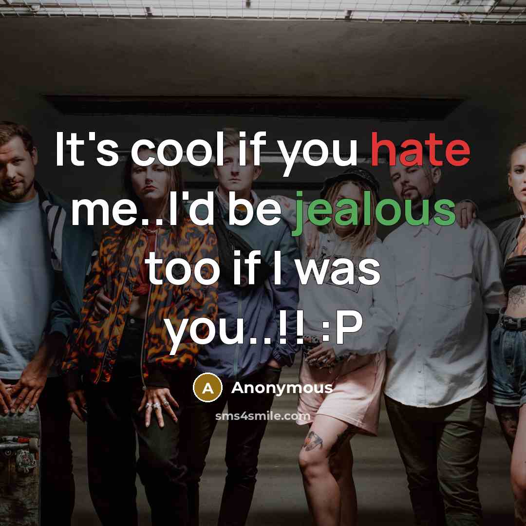 “It's cool if you hate me..I'd be jealous too if I was you..!! :P” quote by Anonymous