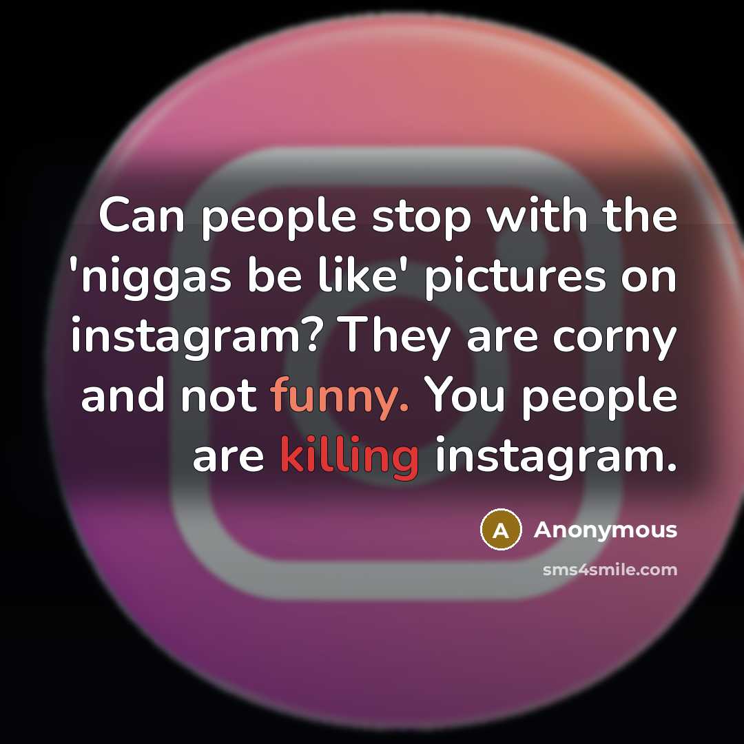 “Can people stop with the 'niggas be like' pictures on instagram? They are corny and not funny. You people are killing instagram.” quote by Anonymous