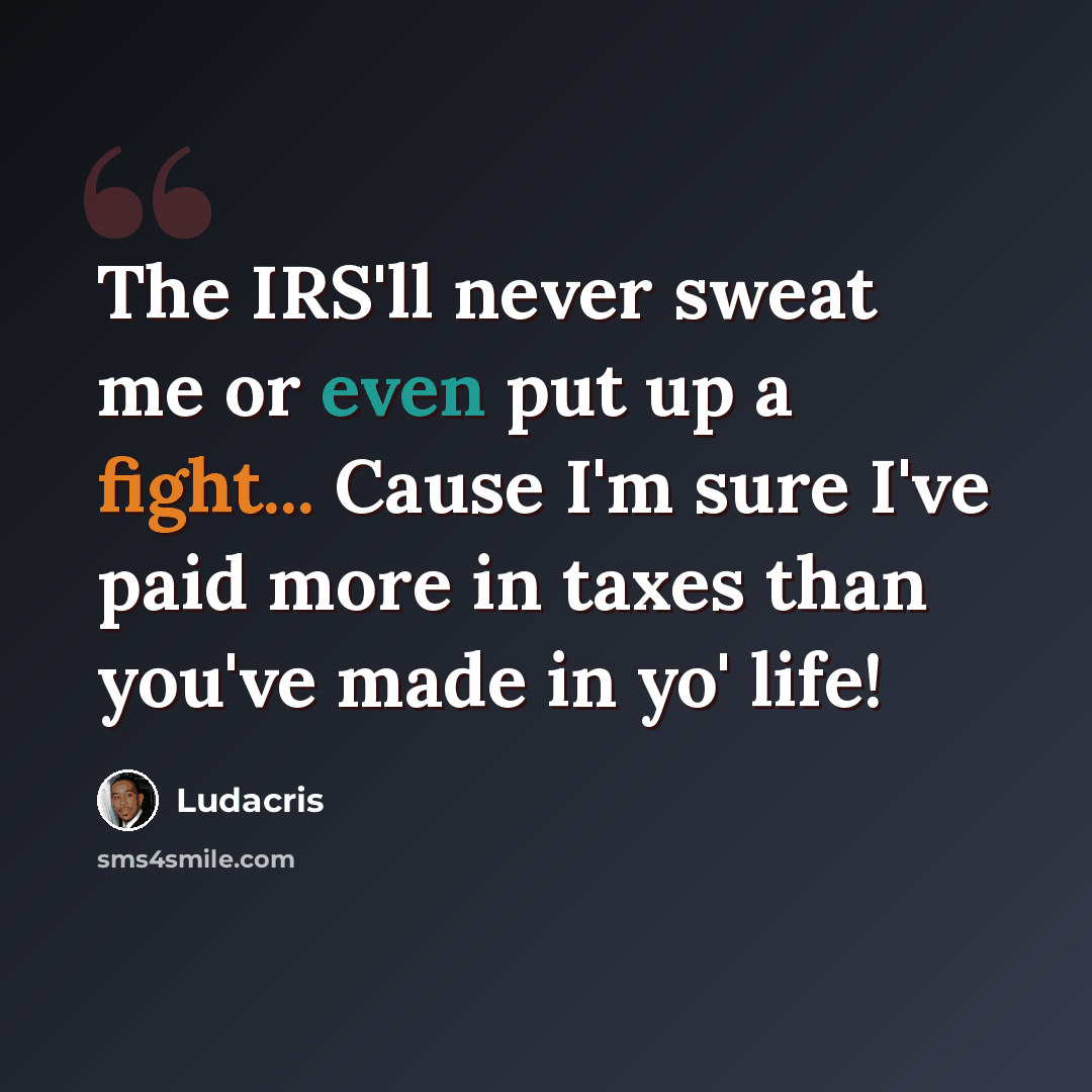 “The IRS'll never sweat me or even put up a fight... Cause I'm sure I've paid more in taxes than you've made in yo' life!” quote by Ludacris